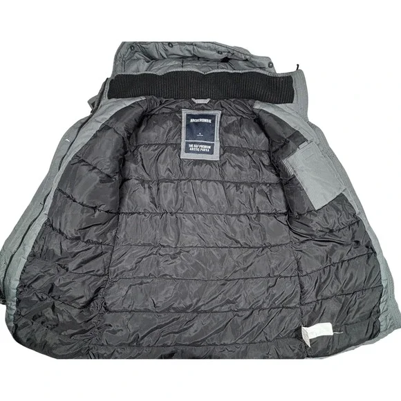 Abercrombie‎ & Fitch Premium Arctic Parka Hooded Winter Luxe Coat XL Gray Padded - Picture 7 of 12